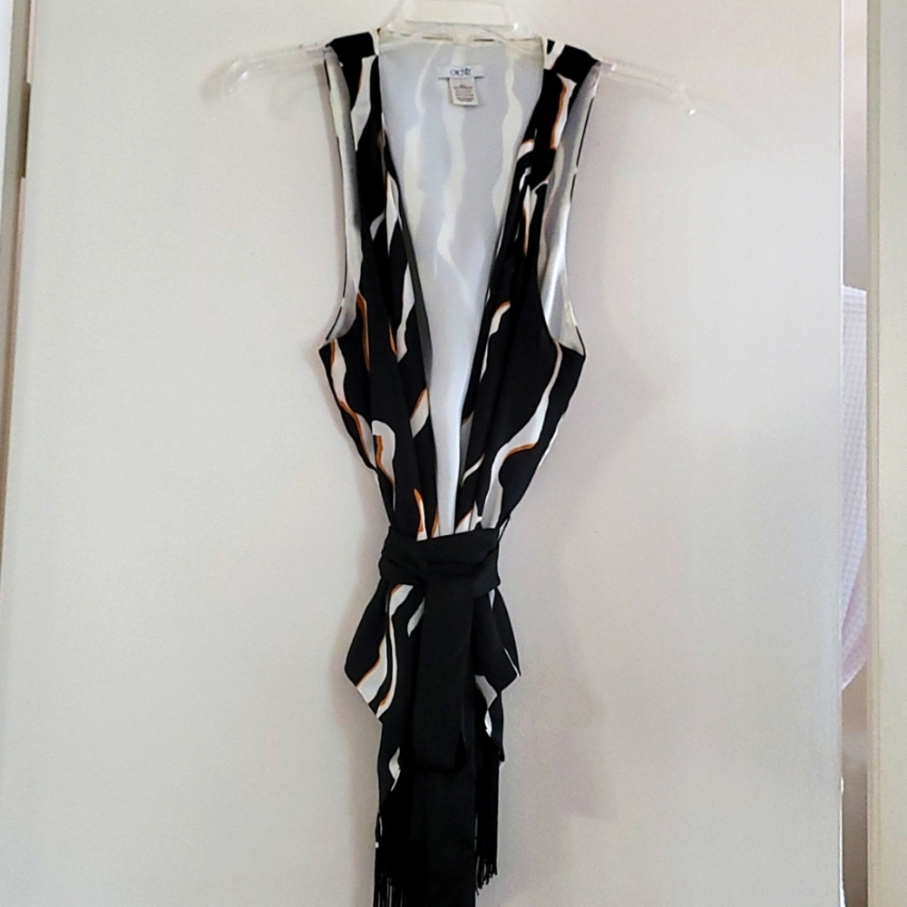 Cache animal print vest, waterfall front vest, fringed vest, leopard vest. sz.L - Picture 2 of 8